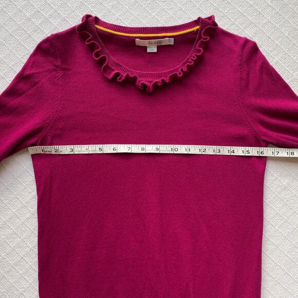 Boden Bernadette Ruffle Trim Sweater Fuchsia Wool Cotton Blend Size 6 - Picture 8 of 9